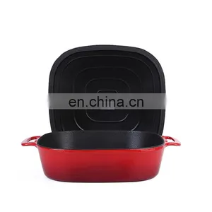 5 QT Square Cast Iron Non Stick Enamel Stew Pot thumbnail-3