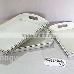 Wholesale Antique Rectangular White Wooden Tray Wood Plate Shabby Chic Style thumbnail-1