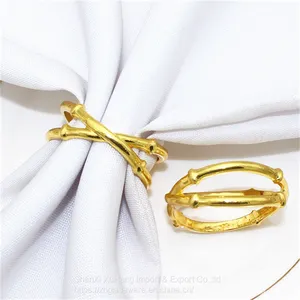 Spot Simple Style Bamboo Metal Golden Buckle Napkin Ring For Event Decoration thumbnail-1