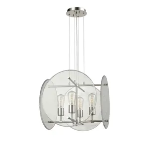 Globe Frame Chandelier – 4-Light Acrylic Disc & Exposed Bulb thumbnail-2