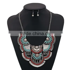 2016 Hot Sale Personality Silver Plated Geometric Pendant Multilayer Tassel Big Jewelry Set thumbnail-3