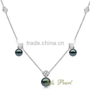 Cultured Pearl Necklace 0.196ct tw Diamond Sterling Silver thumbnail-1