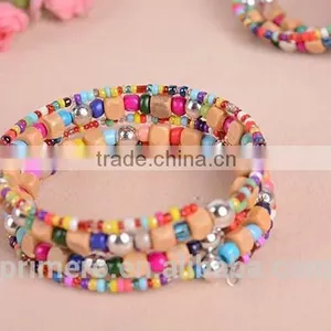 Fashion Rainbow Elastic Multilayers Square Pearl Wood Beads Bracelet Dancing Bangle thumbnail-5