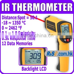 50:1 Non-contact Pyrometer -18~1350 C 0~2462 F 0.1~1EM IR Infrared Thermometer thumbnail-1