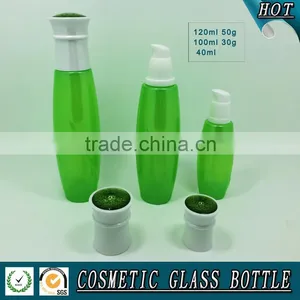 Luxury Cosmetics Packaging Green Colored Cosmetic Glass Bottle and Face Cream Jar thumbnail-4