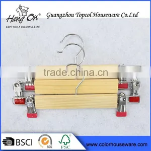 Beech Wood Straight Wholesale Round Metal S Hook Pants Hangers thumbnail-1