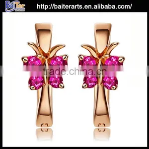 Elegant 925 Sterling Silver Hoop Earring ,Rose Gold Butterfly Ruby Stone Earrings thumbnail-1