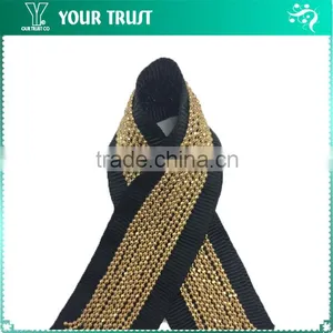 Grommet Eyelet Black Leather Gold Flat Metal Beaded Trim For Wedding Dress thumbnail-3