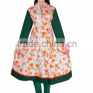 Cotton Anarkali Jaipuri Kurti Vestido Styles Ropa Ladies Garments Cotton Plain With Printed Women's Short Dresses 3528 thumbnail-1