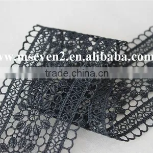 2016 Fashiona Design 100% Polyester Flower Lace in Black Embroidery Lace Trim Decoration Lace Trim for Clothing thumbnail-3