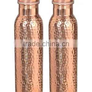 Handmade Joint Free Leak Proof Pure Copper Hammer Water Bottle Travel Good Health Yoga thumbnail-1