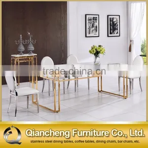 European Style White Marble Mirror Golden Dining Table thumbnail-1