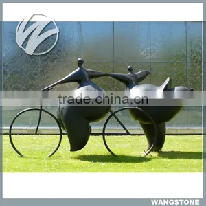 Garden Landscape Bronze Dancing Fat Couple With Bicycle Sculpture thumbnail-1