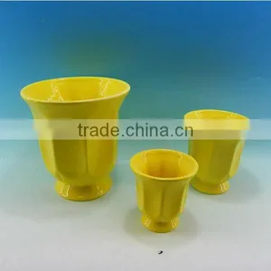 3pcs Yellow Color Ceramic Garden Planter Pot thumbnail-1