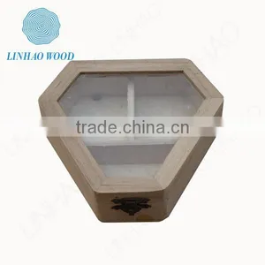 Hexagonal Shape Natural Wood Box With Glass Window thumbnail-1