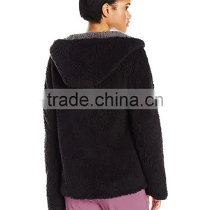 Sherpa Fabric Reversible Cardigan Jackets 100% Polyester Women's Pockets Hooded Open Front Plush Sherpa Cardigan thumbnail-5