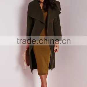 Best Selling Custom Lady Khaki Waterfall Coat Wholesale thumbnail-2