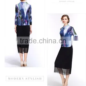 Chinese Ink and Wash Panting Double Buttons for Women Folding Dress thumbnail-6