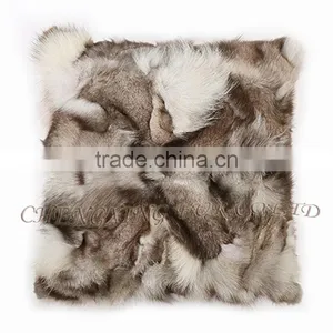 CX-D-101B Home Decoration Pillow Patchwork Real Fox Fur Cushion Cover thumbnail-4