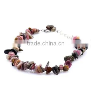 Diy Tourmaline Stone Beads Anklets Handmade Chip Semi Precious Stone Anklets Bracelets for Women Foot Jewelry thumbnail-2