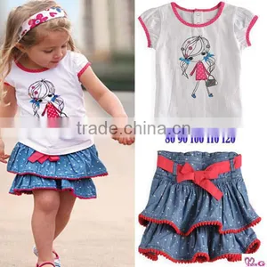 2014 Brand New Girls 2pcs Clothing Sets Girls Cute t Shirts+jeans Skirts Baby Girls Outfits Kids Summer Clothes thumbnail-1
