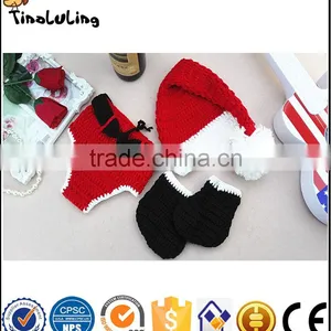 Lovely Handmade Newborn Baby Knitted Christmas Santa Hat+Diaper Cover Set Crochet Photography Props thumbnail-1