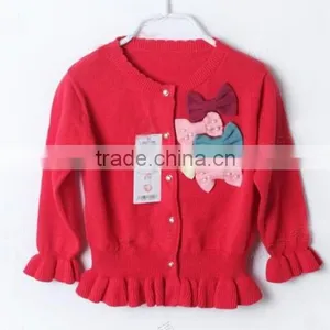 Wholesale Fancy Bows Trims Ruffle Knitted Girls Baby Wool Sweater thumbnail-1