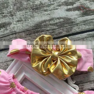 New Design Baby Girls Clothes Toddler Romper Pink Gold Polka Dot Romper With Headband thumbnail-5
