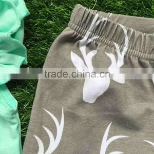 Girls Summer Outfits Baby Girls Boutique Clothing Girls Reindeer Outfits Bib Top Grey Ruffle Shorts With Matching Headband thumbnail-2
