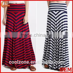 2015 Fold-over Waist Stripe Print Skirts Fashion Long Maxi Skirt thumbnail-1