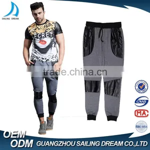 2016 Custom New Style pu Leather Patch Zipper Style Elastic Waist Mens 100% Polyester Sweat Pants thumbnail-1