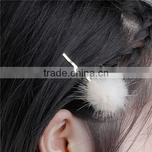 Sable Fur Hair Clips Findings Off-white Pom Ball Gold Plated 60mm x 30mm thumbnail-3
