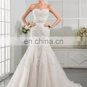 Latest Design White French Lace Fabric Charming Sash Lace Appliqued and Beaded Bridal Wedding Gowns thumbnail-1