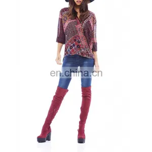 New Fashion Women Clothing Long Sleeve Customized Women Rayon Blouse thumbnail-5