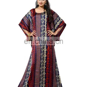 2017 India Ethnic Wear Pritned Kaftans / Womens Casual Wear Long Japan Satin Silk Kaftans / Beach Wear Kaftans thumbnail-1