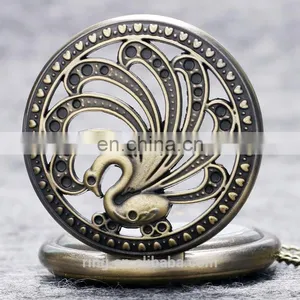 Round Shape Hollow Out Bird Peacock High Quality Cheap Pocket Watch Woman thumbnail-2