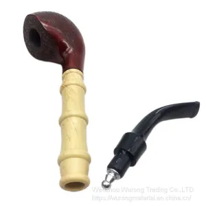 245mm Length Wooden Resin Medium Tobacco Pipe With Small Color Mixture-head and Bamboo Joint Tube for Smoking thumbnail-3
