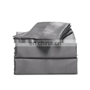 Amazon Premium Hotel Gray 100% Microfiber Matt Fabric Stain Flat Fitted Plain Bed Sheet Set thumbnail-7