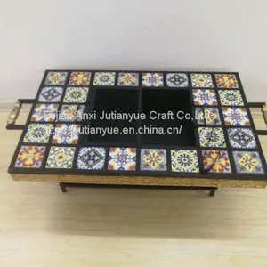 Ceramic Tile Mosaic Parquet Outdoor Rectangular Fire Pit Table thumbnail-1