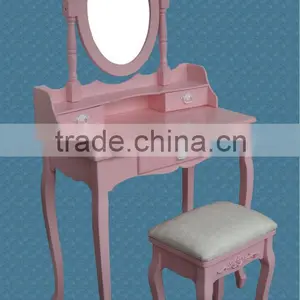 Pretty Pink Color Dressing Table With Stool / Beautiful Wooden Small Furniture thumbnail-1