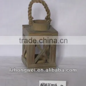 Hongwei Handmade Antique&Rustic Wooden Lantern/Candle Lantern/Candle Holder With Hemp Rope Handle for Home&Garden Decor,Durable thumbnail-1