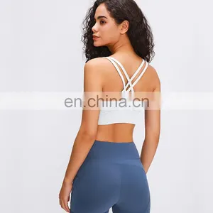 87%Nylon 13%Spandex New Colors Fitness Strappy Sports Bra Women Yoga Workout Crop Tops Activewear Bra thumbnail-2