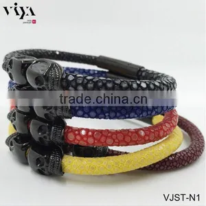 2016 Fashion Luxury Leather Bracelet,High Class Stingray Leather Bracelets With Skull For Wholesell thumbnail-1