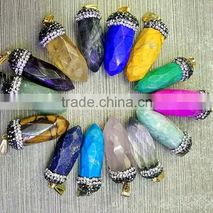 PC1632 Healing Crystal Pave Point Pencil Pendulum Gemstone Pendant Quality Choice thumbnail-1