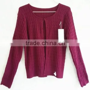 Lady Wool Knitting Wear Jacquard Long Sleeve Sweater Cardigan thumbnail-3