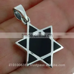Black Onyx Star of David Mens Silver Pendant, P19 thumbnail-2