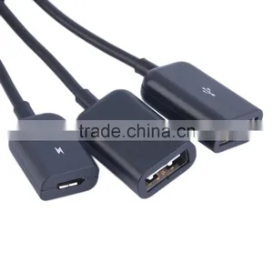 3 in 1 Micro USB HUB Male to Female Double USB 2.0 Host OTG Adapter Cable Converter Extender Universal For Mobile Phones Black thumbnail-5