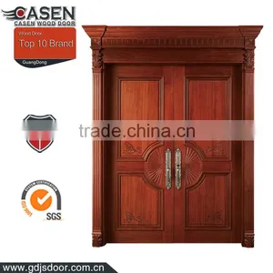 Luxury Design Apartment Entrance Solid Teak Wood Double Doors thumbnail-2