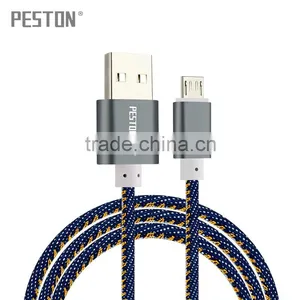2016 Newest Denim Fabric Micro USB Cable Jean Metal Plug Data Charging Cable for IPhone 6 6S Plus 5 5s Android Type C thumbnail-1