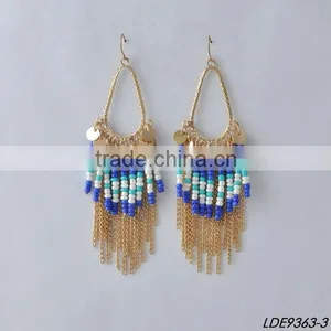 Gold Disc With Colorful Bead and Gold Tassel Earrings thumbnail-1